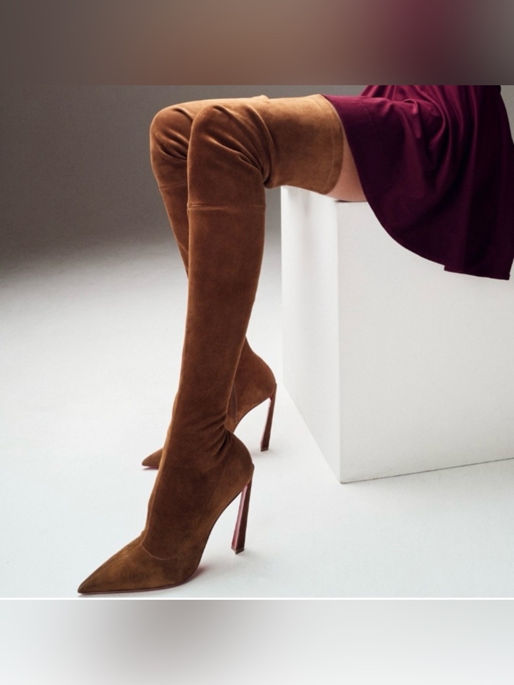 Christian Louboutin Condora Alta 100 Rhea Brown Over The Knee Boots Size39.5 NIB